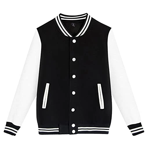 Mens Fashion Varsity Jacket Causal Slim Fit Cotton Bomber Jackets(Black,Small)