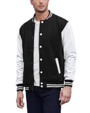 Mens Fashion Varsity Jackets Leather Sleeve Slim Fit College Baseball Letterman Bomber Coat, Black-white Sleeve, M