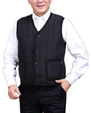 Mens Faux Fur Lined Vest Winter Warm Quilted Jacket Sleeeless Multi-pocket Black M