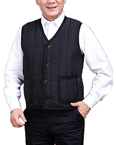Mens Faux Fur Lined Vest Winter Warm Quilted Jacket Sleeeless Multi-pocket Black M