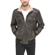 Men's Faux Leather Aviator Bomber Jacket (Regular & Big & Tall Sizes), Dark Brown/Sherpa Lined, M Men's Faux Leather Aviator Bomber Jacket (Regular & Big & Tall Sizes), Dark Brown/Sherpa Lined, M