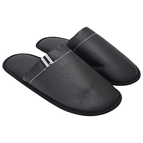 Mens Faux Leather Black Slip On Mule Slippers - Size 10