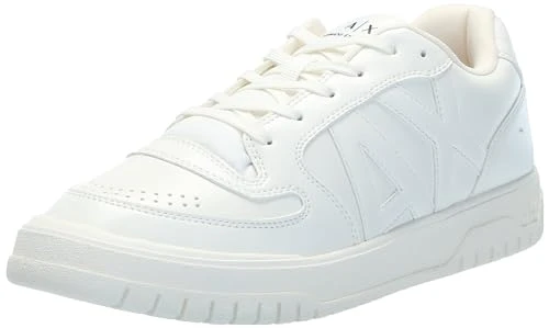 Men's Faux Leather, Embossed Logo, lace up Sneaker, White, 10 UK