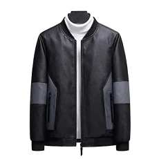 Men's Faux Leather Jacket Bomber Slim Fit Outwear Baseball Jackets Casual Windbreaker Coat Outwear Black XXS