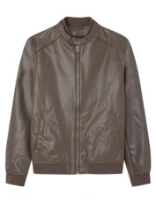 Men's Faux Leather Jacket, Medium_Brown, XL