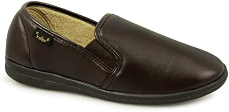 Mens Faux Leather Look Twin Gusset Slippers Good Soles (12 UK, Brown) Mens Faux Leather Look Twin Gusset Slippers Good Soles (12 UK, Brown)