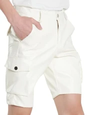 Men's Faux Leather Shorts Fake Leather Pants for Men UK Stretch Elastic Pencil Half PU Trousers Wet Look Straight Leg Cargo Shorts for Motorcycle Biker Dance Bar Nightclub Stage Cosplay White 32
