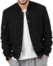 Men's Faux Suede Bomber Jacket Long Sleeve Casual Varsity Jacket Lightweight Casual Jacket with Buttons Black XL Men's Faux Suede Bomber Jacket Long Sleeve Casual Varsity Jacket Lightweight Casual Jacket with Buttons Black XL