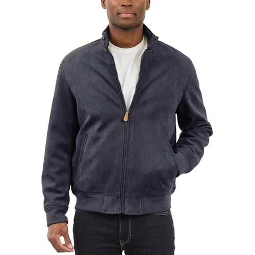 Men's Faux Suede Bomber Jacket, Navy, L