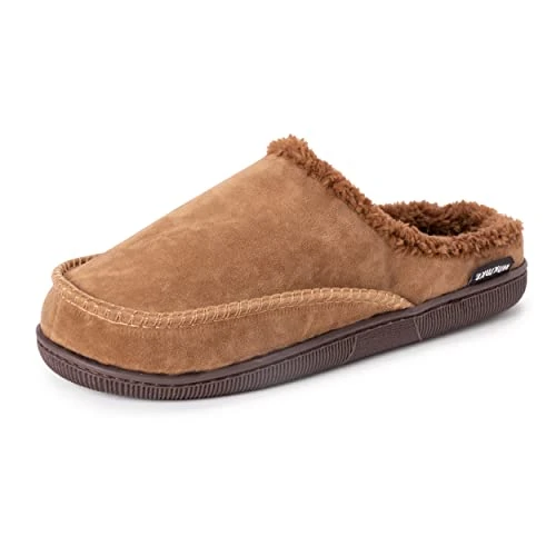 Men's Faux Suede Clog Slippers Mule, Camel, Small UK