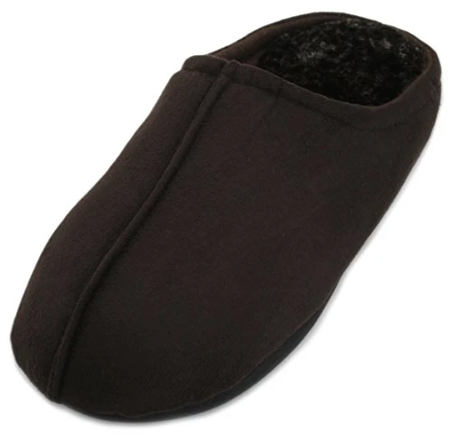 Mens Faux Suede Plush Lining Open Back Mule Slipper Brown 11-12 UK