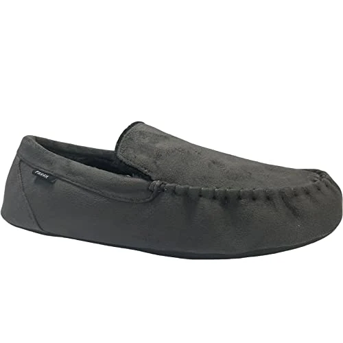 Mens Fawsley Cushioned Faux Fur Moccasin Slippers - Charcoal - 7-8 UK