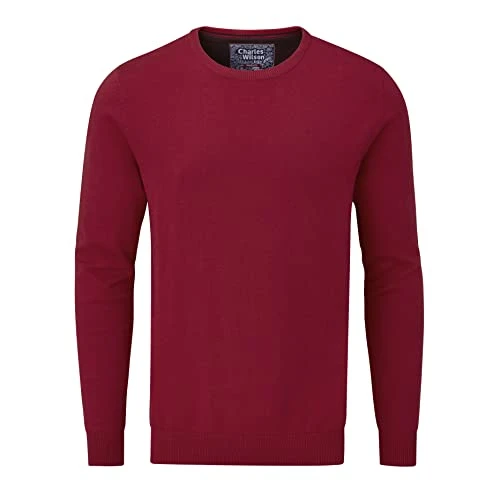 Men's Fine Knit Cotton Crew Neck Jumper (XL, Red (0422))