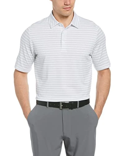 Men's Fine Line Ventilated Stripe Short Sleeve Golf Polo Shirt