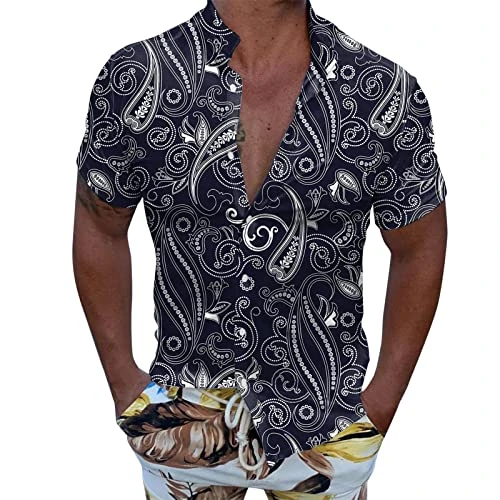 Men's Fitted Cotton Linen Casual Short Sleeve Button Up Shirts Lightweight Beach Tops Mens Long Slee