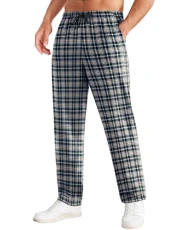 Men's Flannel Plaid Pants Drawstring Cotton Lounge Pajama Pants with Pockets, Navy Black White Plaid, Large Men's Flannel Plaid Pants Drawstring Cotton Lounge Pajama Pants with Pockets, Navy Black White Plaid, Large