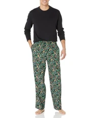 Men's Flannel Pyjama Set (Available in Big & Tall), Black Folkloric, XS