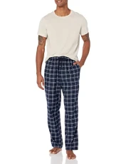 Men's Flannel Pyjama Set Pajama, Oatmeal Mottled, S