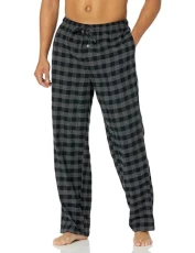 Men's Flannel Pyjama Trousers (Available in Big & Tall), Black Grey Buffalo Plaid, L