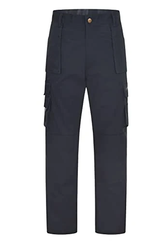 Mens Flat Front Heavy Duty Super Cargo Trousers Adults Plain Pocketed Work Wear Pants Navy