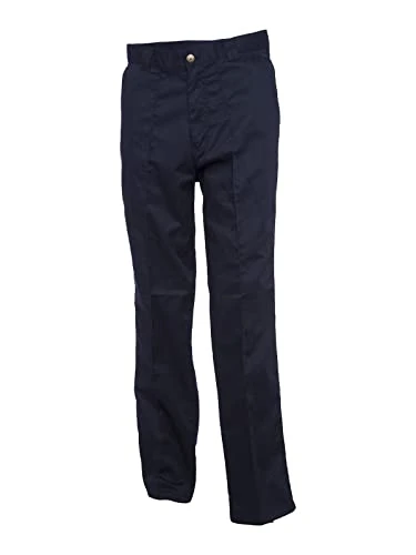 Mens Flat Sewn Front Full Length Workwear Trousers Adults Plain Side Pockets Casual Pants