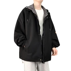 Men's Fleece Jacket with Full-Length Sweat Jacket Drawstring Men Casual Long Sleeve Autumn Winter Hooded Top Blouse Coat Jacket with Pockets Bomber Jacket Black Sweat Jacket Men's Jacket Men's Winter