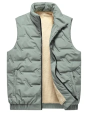 Men's Fleece Lined Gilet Winter Thick Body Warmer Stand Collar Plush Sleeveless Jacket Windproof Puffer Gilet for Men UK Outdoor Warm Down Cotton Quilted Gilet Padded Coat Outwear Green 3XL