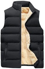 Men's Fleece Lined Gilet Winter Thick Padded Body Warmer Windproof Puffer Gilet Plus Size Stand Collar Warm Sleeveless Jacket Outdoor Duck Down Quilted Gilet with Zip Pockets Outwear Black S