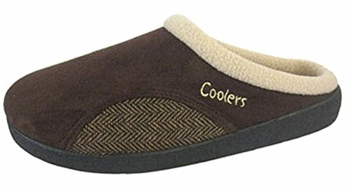 Mens Fleece Lined Part Herringbone Mule Slippers Brown 9 UK