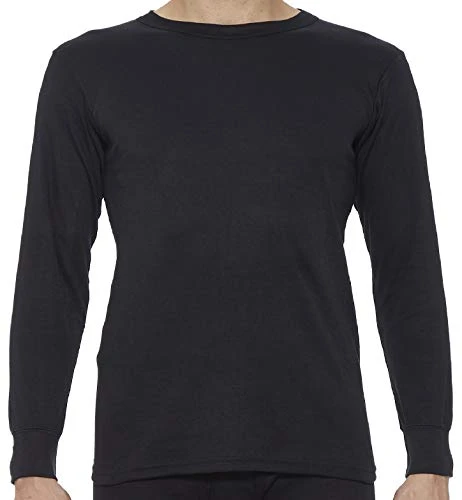 Men's Fleece Lined Thermal Long Sleeve Top Crewneck Underwear Baselayer T-Shirt - Black - XL