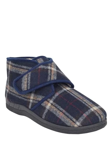Men's | Fleece Lined Wide Fit Boot Slippers | Adjustable Strap, Cosy Insulated Fleece Interior & Easy Touch Fasten | Navy