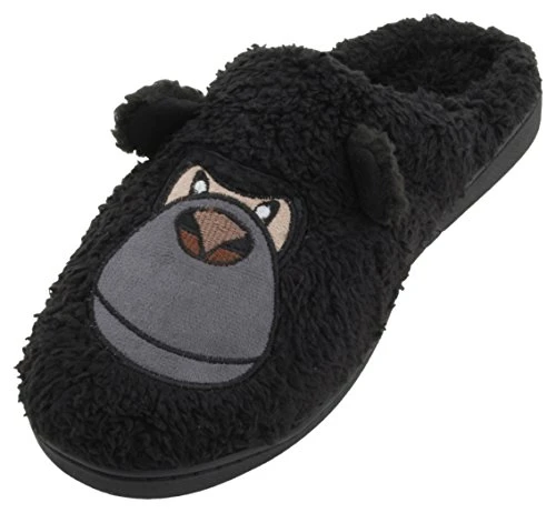 Mens Fleece Novelty Gorilla Mule Slippers Black 7-8 UK