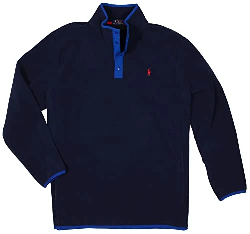 Men's Fleece Pullover Jacket Sweater Snap Closure (Navy 002, M), Navy 002, M