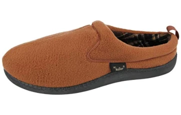 Mens Fleece Slip On Chunky Hard Sole Comfort Moccasin Mule Slippers Size 6-12 (8 UK, Tan)