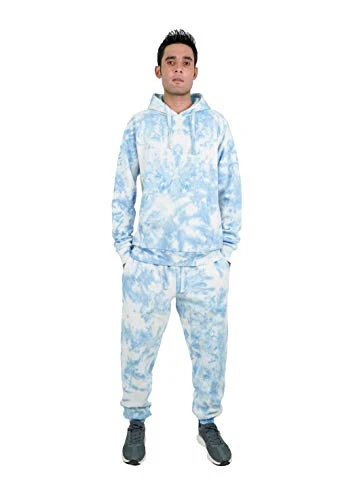 Men's Fleece Tie Dye Casual Jog Trousers Elastic Waist Jogging Lounge Bottoms Jogger Pants (S, Blue)