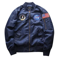 Mens Flight Jacket Loose Fit Casual Long Sleeve Printing Bomber Coat Pilot Outerwear Navy M