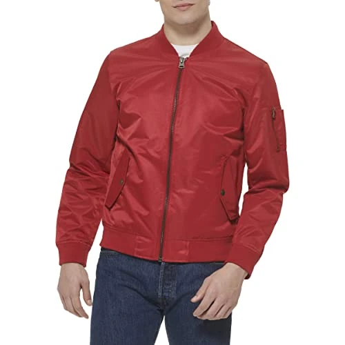 Men's Flight Lightweight Zip-up Bomber Jacket Varsity, Red Ma-1 Unfilled, M