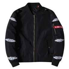 Mens Flight Pilot Bomber Jacket Oversize Long Sleeve Printing Coat Outwear Tops Black S