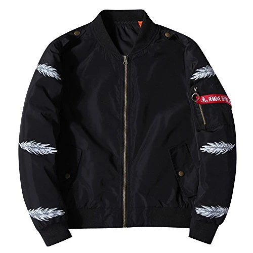 Mens Flight Pilot Bomber Jacket Oversize Long Sleeve Printing Coat Outwear Tops Black S