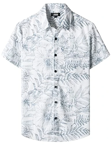 Mens Floral Hawaiian Shirt Short Sleeve Casual Button Down Aloha Beach Shirts with Pocket White X-La