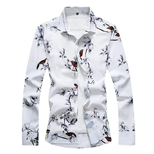 Mens Floral Shirt Casual Long Sleeve Summer Shirts Fancy Prints Pattern Tops Tee,C103,M