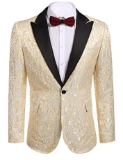 Men's Floral Suit Jacket Smart Blazer Bright Prints Tuxedo Jackets Party Wedding Übergroß Coat Golden 3XL Men's Floral Suit Jacket Smart Blazer Bright Prints Tuxedo Jackets Party Wedding Übergroß Coat Golden 3XL