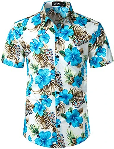 Men's Flower Casual Button Down Short Sleeve Hawaiian Shirt X-Large UK-A335 BlueHibiscus