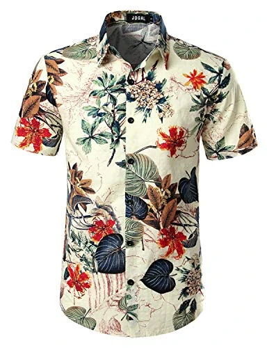 Mens Flowers Casual Aloha Hawaiian Shirt Large A334 White