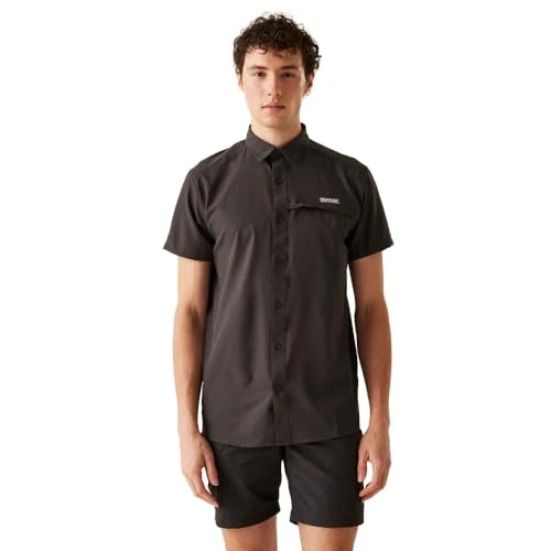 Men's Foldable Short Sleeve Shirt, Ash, L