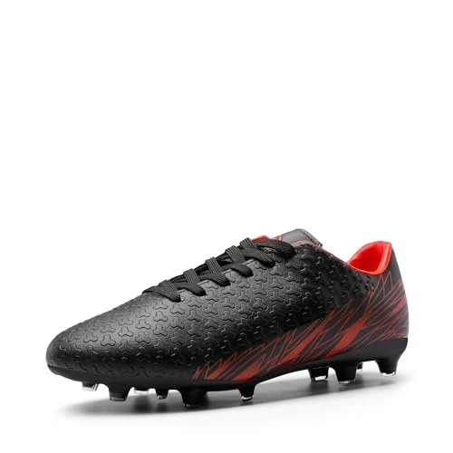 Mens Football Boots Outdoor Athletic Football Cleats Shoes,Size 7,BLACK/RED,MEGA-1