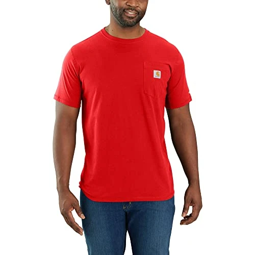 Men's Force Kurzarm-t-Shirt mit Tasche, Lockere Passform, Mittelschwer Work Utility, Fiery red, L