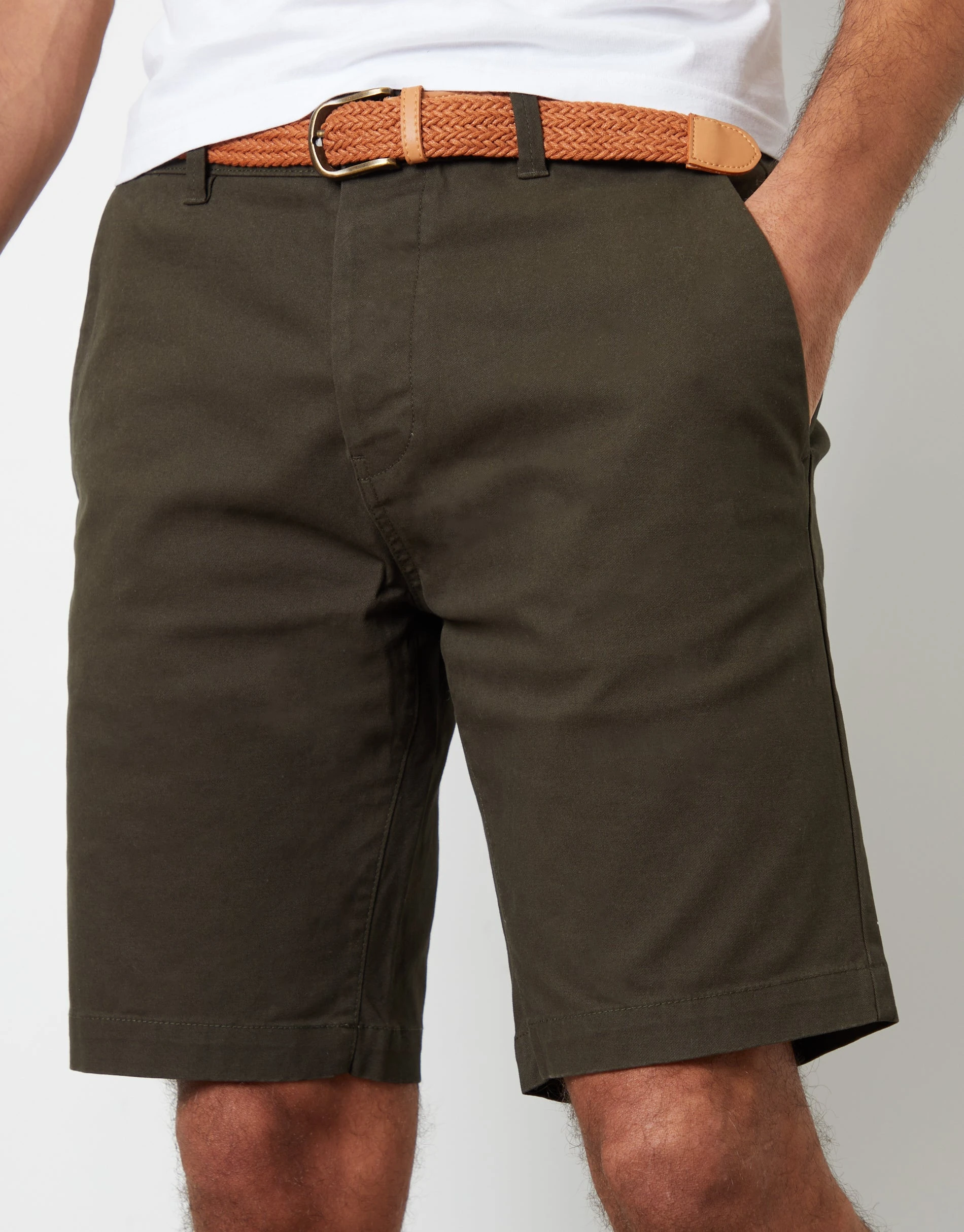 Men's Forest Green Belted Chino Shorts