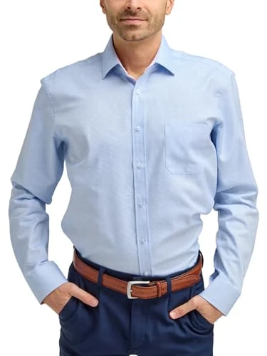 Men's Formal Long Sleeve Shirt Classic Fit Birds-eye Weave Business Shirt - Blue 17in Collar