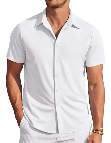 Men's Formal Short Sleeved Shirt Button Down Short Sleeved Work Shirts Wrinkle Free Summer Solid Col